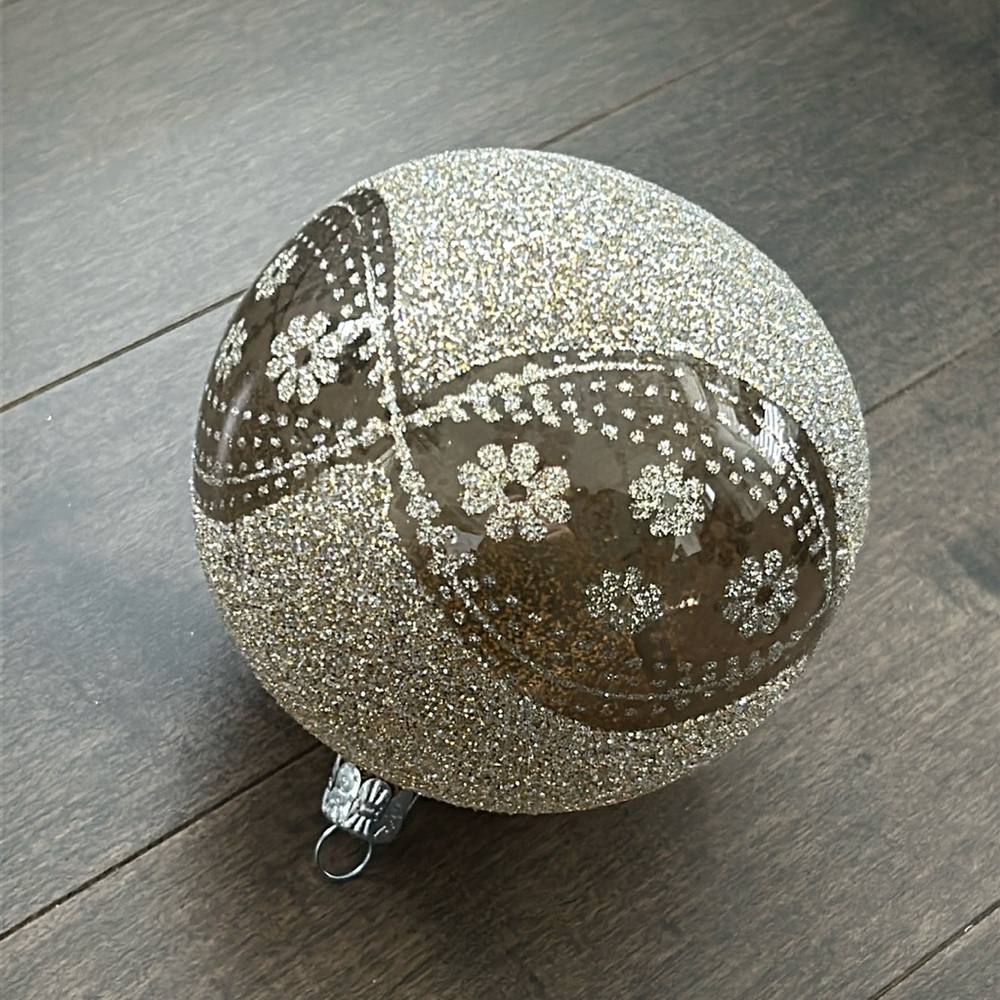 Gold Sparkle Large Christmas Ornament, Holiday Tree Decor, See Through Shimmer